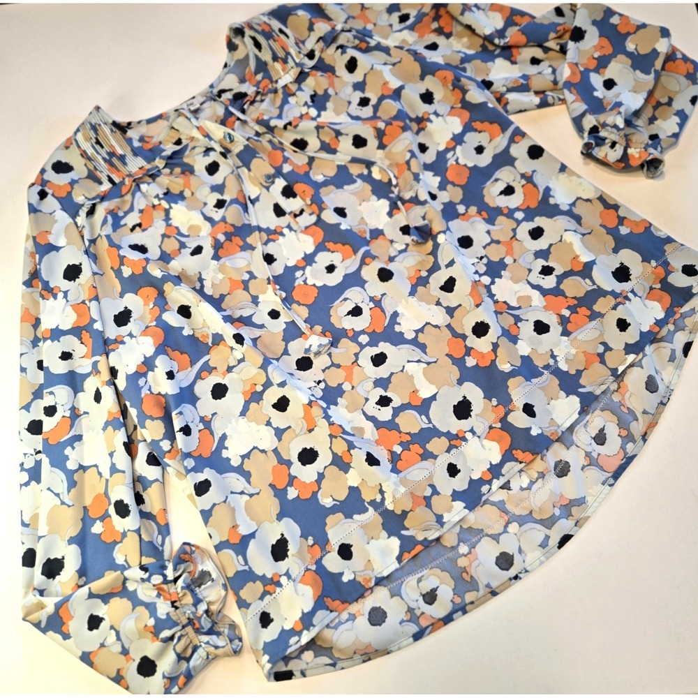 Joie Floral Peasant Blouse 3/4 Button Mini‎ Ruffle and Drawstring Neckline Sz XL